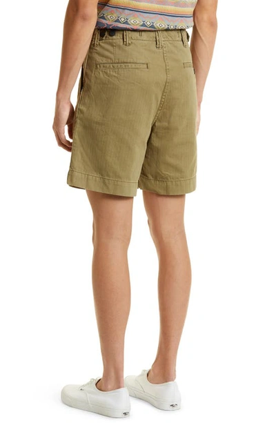 Shop Double Rl Herringbone Cotton Twill Field Shorts In Faded Olive
