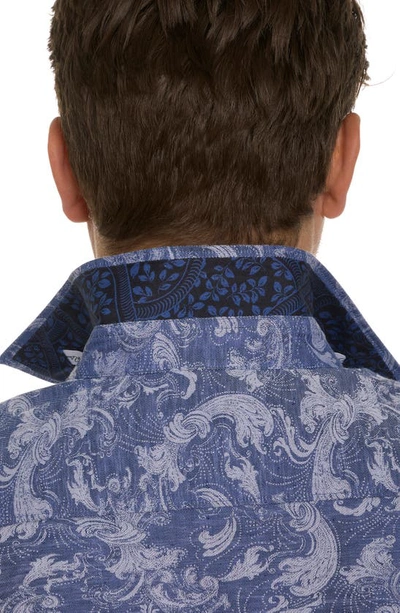 Shop Robert Graham Wave You Paisley Linen & Cotton Button-up Shirt In Blue