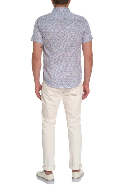Shop Robert Graham Overlook Glasses Print Short Sleeve Cotton Button-up Shirt In White Multi