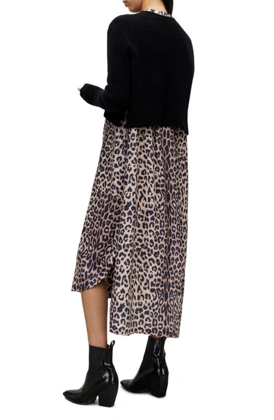 Allsaints Angelina Leopard Print Long Sleeve Sweater And Sleeveless Dress Set In Black Leopard