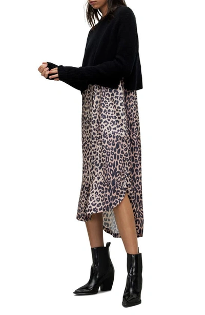 Allsaints Angelina Leopard Print Long Sleeve Sweater And Sleeveless Dress Set In Black Leopard