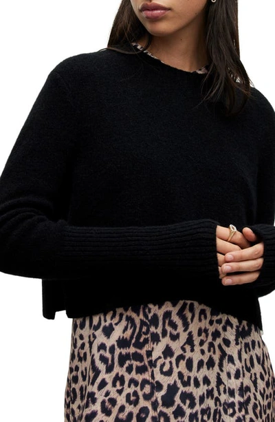 Shop Allsaints Angelina Leopard Print Long Sleeve Sweater And Sleeveless Dress Set In Black Leopard