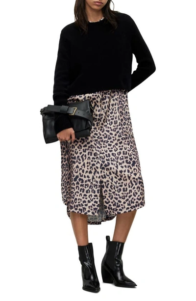 Allsaints Angelina Leopard Print Long Sleeve Sweater And Sleeveless Dress Set In Black Leopard