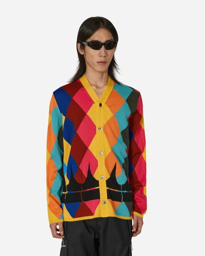 Shop Comme Des Garçons Homme Deux Argyle Intarsia Knit Cardigan Multicolor In Yellow