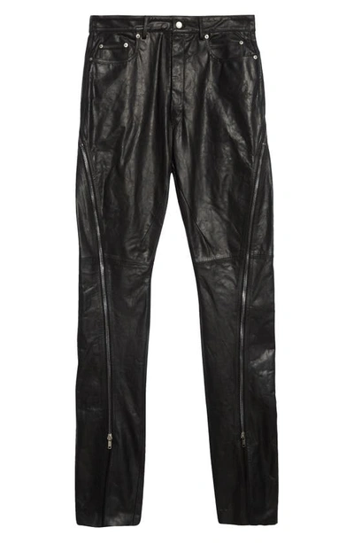 Shop Rick Owens Bolan Banana Zip Calfskin Leather Pants In Black