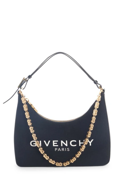 Shop Givenchy Small Moon Cut Out Logo Canvas Hobo Bag In Black