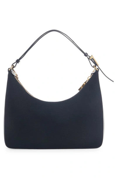 Shop Givenchy Small Moon Cut Out Logo Canvas Hobo Bag In Black