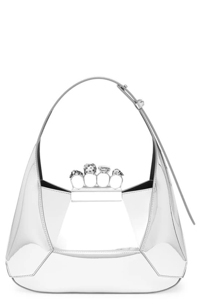 Shop Alexander Mcqueen Jeweled Patent Hobo In 1402 Silver