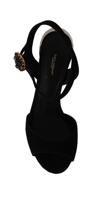 Shop Dolce & Gabbana Black Crystals Ankle Strap Platform Sandals Women's Shoes