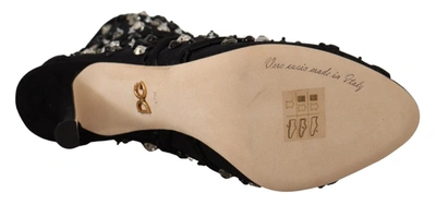 Shop Dolce & Gabbana Black Crystals Heels Zipper Short Boots Women's Shoes