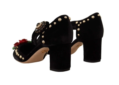 Shop Dolce & Gabbana Black Embellished Ankle Strap Heels Sandals Women's Shoes