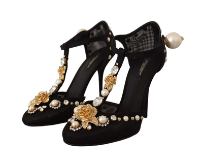 Shop Dolce & Gabbana Black Faux Pearl Crystal Vally Heels Sandals Women's Shoes
