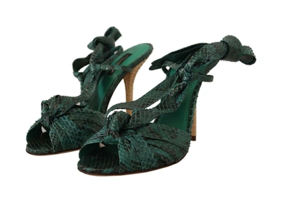 Shop Dolce & Gabbana Emerald Exotic Leather Heels Sandals Women's Shoes In Green