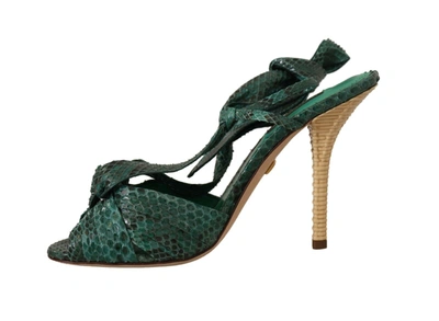 Shop Dolce & Gabbana Emerald Exotic Leather Heels Sandals Women's Shoes In Green