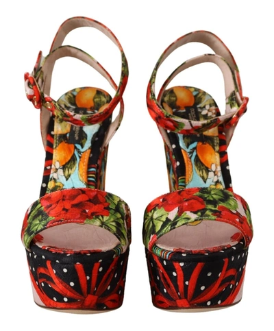 Shop Dolce & Gabbana Multicolor Brocade Platform Heels Sandals Women's Shoes