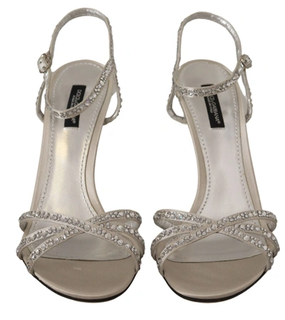Shop Dolce & Gabbana Silver Crystal Covered Ankle Strap Sandals Women's Shoes