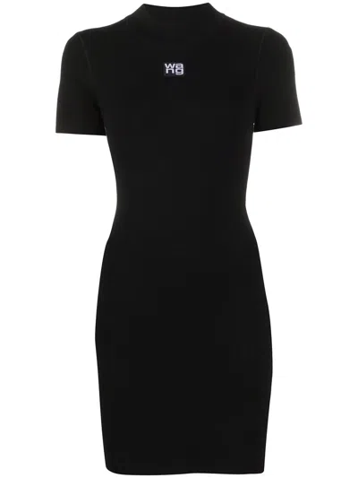 Shop Alexander Wang T T By Alexander Wang Women Bodycon Crewneck Tee Dress With Logo Patch In 001 Black