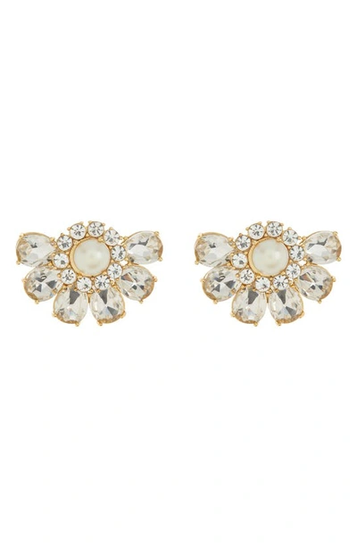 Shop Kate Spade Imitation Pearl Crystal Cluster Fan Stud Earrings In Cream Multi