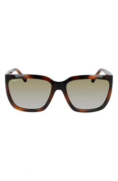 Ferragamo Classic Logo 59mm Gradient Rectangle Sunglasses In Tortoise/ Grey