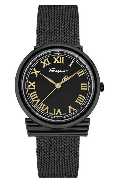 Shop Ferragamo Gancino Mesh Strap Watch, 34mm In Black
