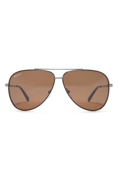 Shop Ferragamo Salvatore  60mm Aviator Sunglasses In Gnmtl Choc