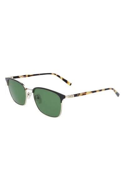 Shop Ferragamo Salvatore  Capsule Metal 55mm Rectangle Sunglasses In Black/ Shiny Gold