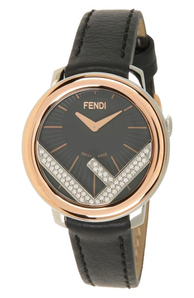 Fendi 28mm Run Away Stainless Steel, Ion-plated Rose Gold, Leather & 0.14 Tcw Diamond Quartz Watch In Two Tone