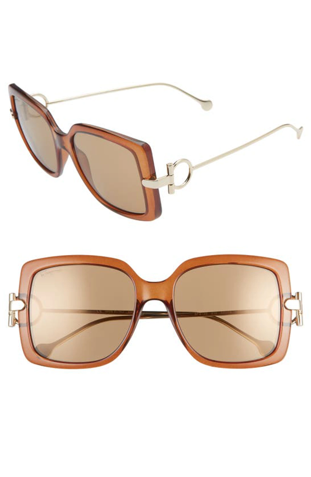 Ferragamo Salvatore Gancio 55mm Square Sunglasses In Brown  display picture 2