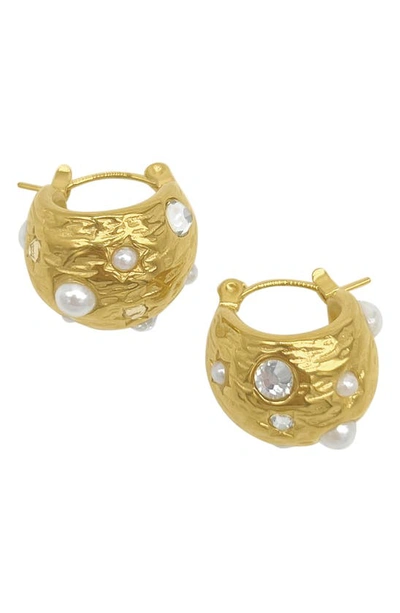 Shop Adornia Imitation Pearl & Cubic Zirconia Water Resistant Hoop Earrings In White