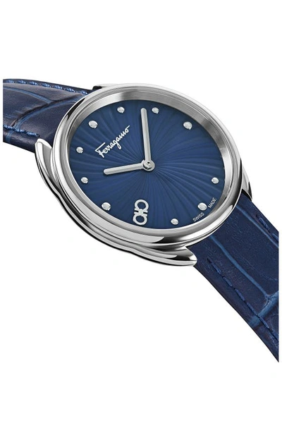 Ferragamo Cuir Croc Embossed Leather Strap Watch, 34mm In Stainless Steel
