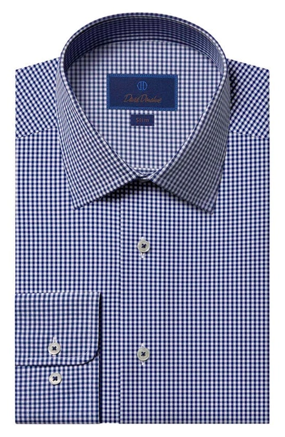 Shop David Donahue Slim Fit Gingham Barrel Cuff Dress Shirt In Navy