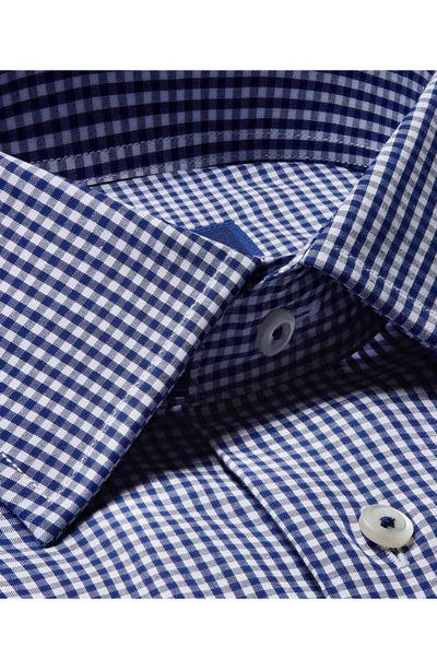 Shop David Donahue Slim Fit Gingham Barrel Cuff Dress Shirt In Navy