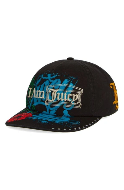 Shop Aries X Juicy Couture Embroidered I Am Juicy Loaded Baseball Cap In Blk Black