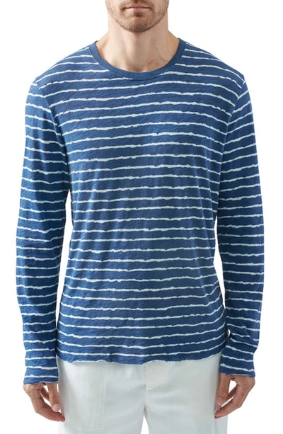 Shop Atm Anthony Thomas Melillo Destroyed Stripe Long Sleeve T-shirt In Naval Blue Combo