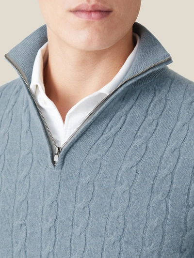 Shop Luca Faloni French Blue Pure Cashmere Cable Knit Zip-up