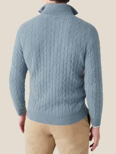 Shop Luca Faloni French Blue Pure Cashmere Cable Knit Zip-up