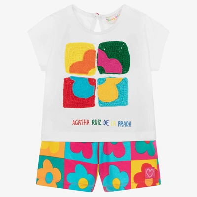 Shop Agatha Ruiz De La Prada Girls White Floral Cotton Shorts Set