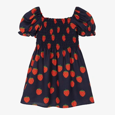Shop Mini Rodini Girls Blue Lyocell Strawberry Dress