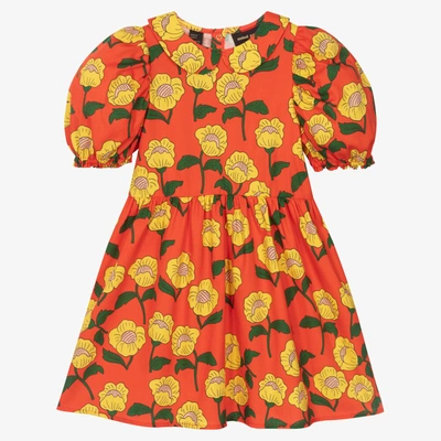 Shop Mini Rodini Girls Orange & Yellow Cotton Flowers Dress