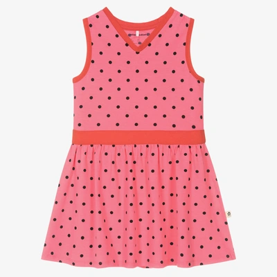 Shop Mini Rodini Girls Pink Organic Cotton Polka Dot Dress