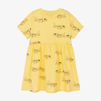 Shop Mini Rodini Girls Yellow Organic Cotton Airplane Dress