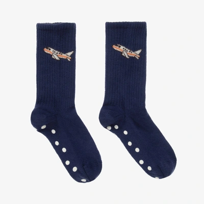 Shop Mini Rodini Navy Blue Organic Cotton Airplane Socks