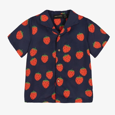 Shop Mini Rodini Navy Blue Lyocell Strawberry Shirt