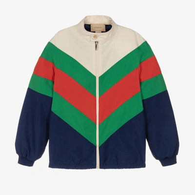 Shop Gucci Teen Blue & Green Chevron Zip-up Jacket