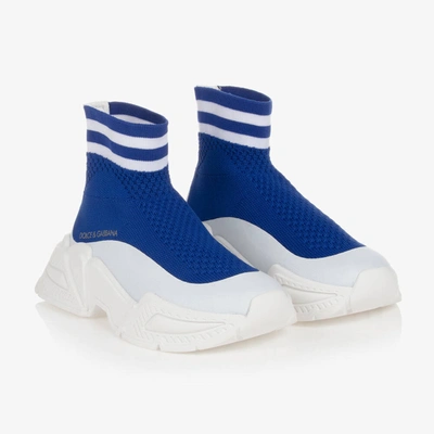 Shop Dolce & Gabbana Boys Blue Sock Trainers