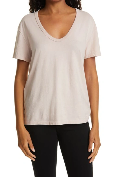 Shop Ag Relaxed Cotton U-neck Tee In Vinte Pink