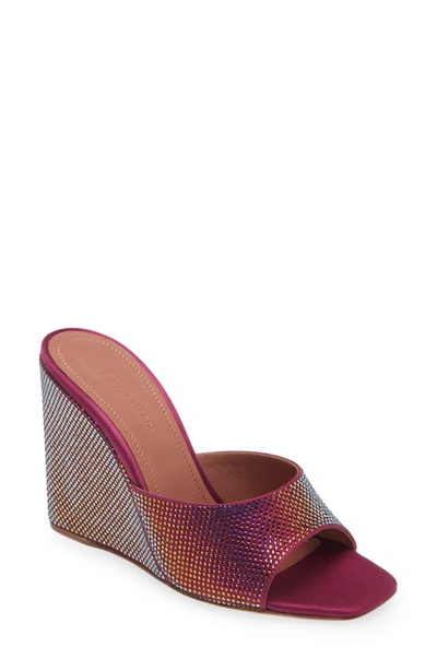 Shop Amina Muaddi Lupita Crystal Embellished Wedge Slide Sandal In Magenta/volcano Crystals