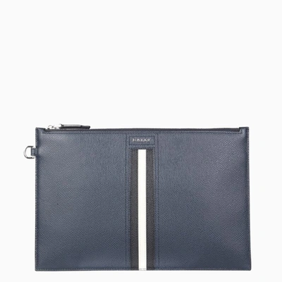 Shop Bally Soft Clutch In Navy Blue Leather