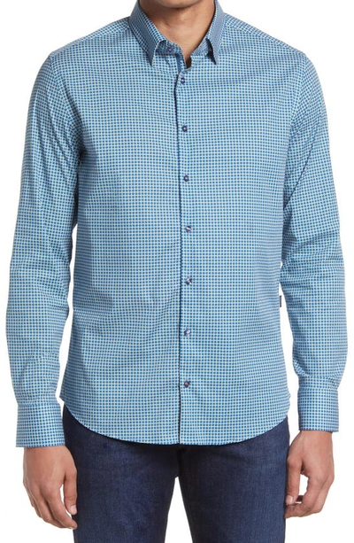 Shop Stone Rose Medallion Print Stretch Button-up Shirt In Blue