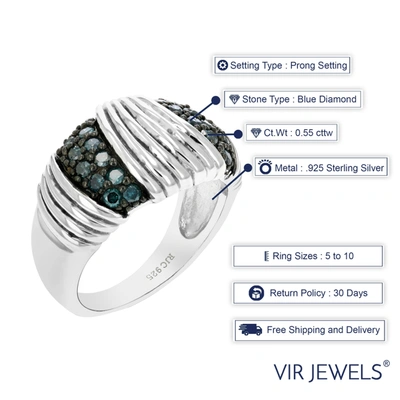 Vir Jewels 0.55 Cttw Blue Diamond Ring .925 Sterling Silver With Rhodium Plating